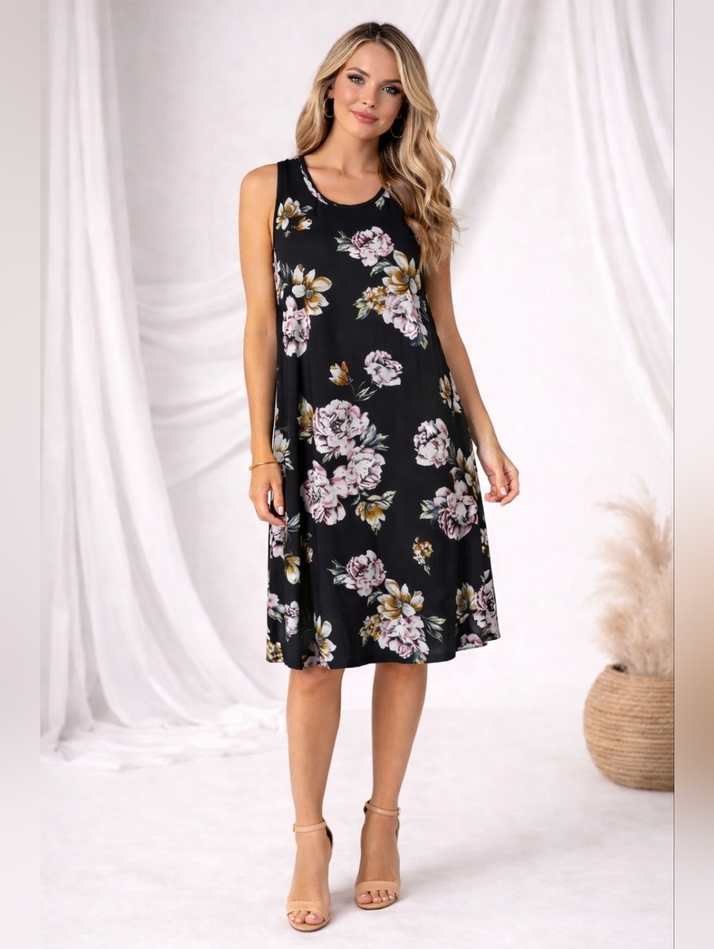 Fortune+Ivy  Floral Black Midi Dress Size 2x